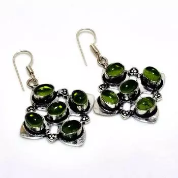 Ювелирные серьги ручной работы с драгоценным камнем Перидот 925 пробы, посеребренные, 1,89 дюйма