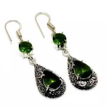 Ювелирные серьги ручной работы с драгоценным камнем Перидот 925 пробы, посеребренные, 2,08 дюйма