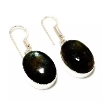 Ювелирные серьги ручной работы с драгоценным камнем Лабрадорит 925 пробы, посеребренные, 1,36 дюйма