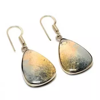 Ювелирные серьги ручной работы с драгоценным камнем Малигано Яшма 925 пробы, посеребренные, 1,51 дюйма