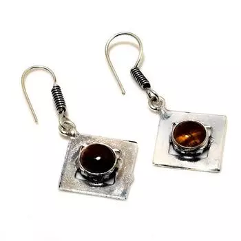 Ювелирные серьги ручной работы с драгоценным камнем 925 пробы «Тигровый глаз», посеребренные, 1,51 дюйма