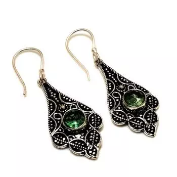 Ювелирные серьги ручной работы с драгоценным камнем Цаворит 925 пробы, посеребренные, 1,89 дюйма