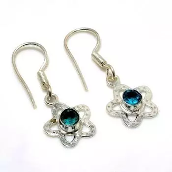 Ювелирные серьги ручной работы с драгоценным камнем Swissblue топаз 925 пробы, посеребренные, 1,32 дюйма