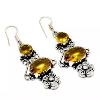 Ювелирные серьги ручной работы с драгоценным камнем цитрин 925 пробы, посеребренные, 2,08 дюйма