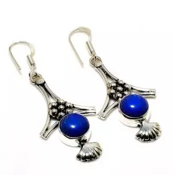 Ювелирные серьги ручной работы с драгоценным камнем лазурит 925 пробы, посеребренные, 2,08 дюйма