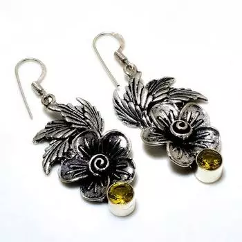 Ювелирные серьги ручной работы с драгоценным камнем цитрин 925 пробы, посеребренные, 2,38 дюйма