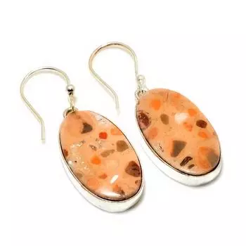 Ювелирные серьги ручной работы с драгоценным камнем Pilbara Jasper 925 пробы, посеребренные, 1,62 дюйма