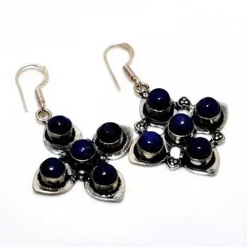 Ювелирные серьги ручной работы с драгоценным камнем лазурит 925 пробы, посеребренные, 1,89 дюйма