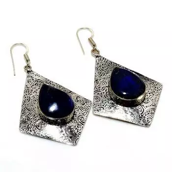 Ювелирные серьги ручной работы с драгоценным камнем лазурит 925 пробы, посеребренные, 2,46 дюйма