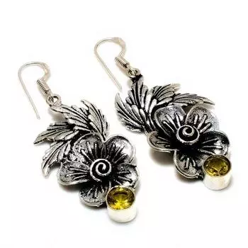 Ювелирные серьги ручной работы с драгоценным камнем цитрин 925 пробы, посеребренные, 2,00 дюйма