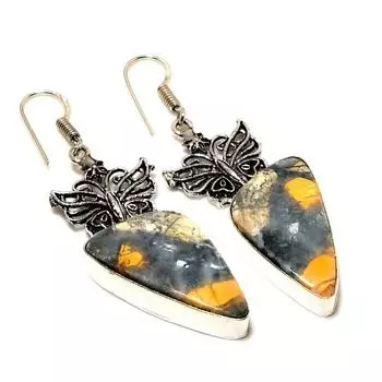 Ювелирные серьги ручной работы с драгоценным камнем Малигано Яшма 925 пробы, посеребренные, 2,27 дюйма