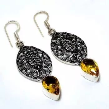 Ювелирные серьги ручной работы с драгоценным камнем цитрин 925 пробы, посеребренные, 2,08 дюйма