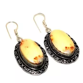 Ювелирные серьги ручной работы с драгоценным камнем Малигано Яшма 925 пробы, посеребренные, 1,89 дюйма