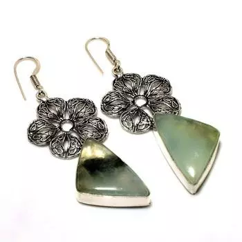 Ювелирные серьги ручной работы с драгоценным камнем пренит 925 пробы, посеребренные, 2,65 дюйма