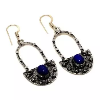 Ювелирные серьги ручной работы с драгоценным камнем лазурит 925 пробы, посеребренные, 2,08 дюйма