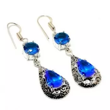 Ювелирные серьги ручной работы с драгоценным камнем Swissblue, топаз 925 пробы, посеребренные, 2,08 дюйма