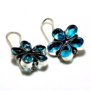 Ювелирные серьги ручной работы с драгоценным камнем Swissblue топаз 925 пробы, посеребренные, 1,13 дюйма