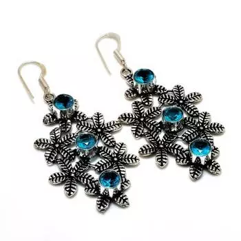 Ювелирные серьги ручной работы с драгоценным камнем Swissblue топаз 925 пробы, посеребренные, 2,46 дюйма