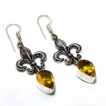 Ювелирные серьги ручной работы с драгоценным камнем цитрин 925 пробы, посеребренные, 1,89 дюйма