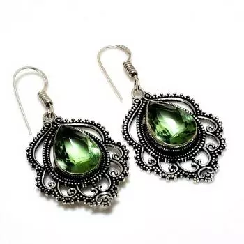 Ювелирные серьги ручной работы с драгоценным камнем Цаворит 925 пробы, посеребренные, 1,70 дюйма