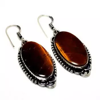 Ювелирные серьги ручной работы с драгоценным камнем 925 пробы «Тигровый глаз», посеребренные, 1,89 дюйма