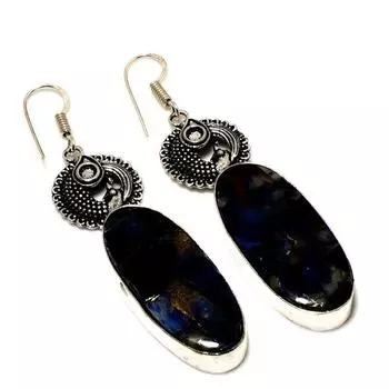 Ювелирные серьги ручной работы с драгоценным камнем содалитом 925 пробы, посеребренные, 2,65 дюйма