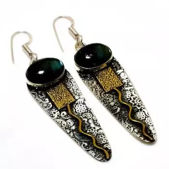 Ювелирные серьги ручной работы с драгоценным камнем Лабрадорит 925 пробы, посеребренные, 2,5 дюйма