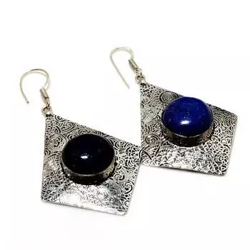 Ювелирные серьги ручной работы с драгоценным камнем лазурит 925 пробы, посеребренные, 2,46 дюйма