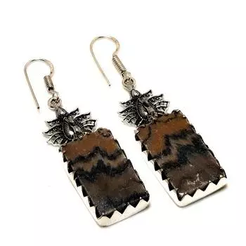 Ювелирные серьги ручной работы с драгоценным камнем доломит 925 пробы, посеребренные, 2,27 дюйма