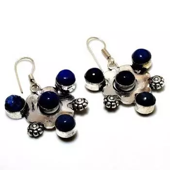 Ювелирные серьги ручной работы с драгоценным камнем лазурит 925 пробы, посеребренные, 1,70 дюйма