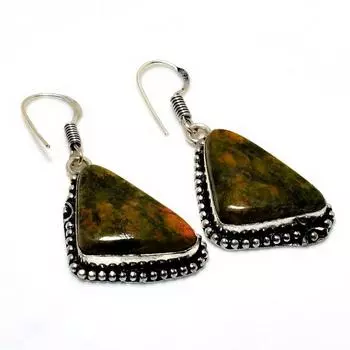 Ювелирные серьги ручной работы с драгоценным камнем унакитом 925 пробы, посеребренные, 1,70 дюйма