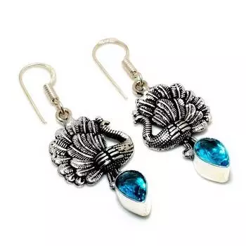 Ювелирные серьги ручной работы с драгоценным камнем Swissblue топаз 925 пробы, посеребренные, 1,89 дюйма