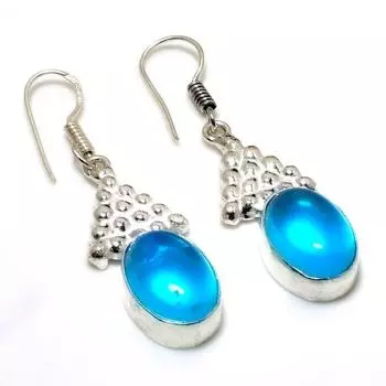 Ювелирные серьги ручной работы с драгоценным камнем Swissblue топаз 925 пробы, посеребренные, 1,70 дюйма