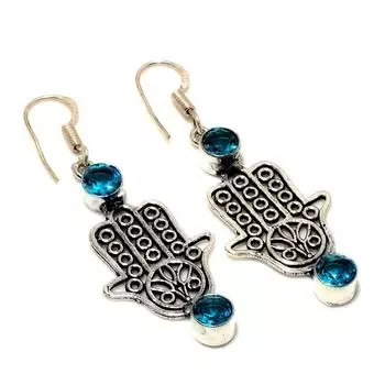 Ювелирные серьги ручной работы с драгоценным камнем Swissblue, топаз 925 пробы, посеребренные, 2,08 дюйма