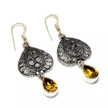 Ювелирные серьги ручной работы с драгоценным камнем цитрин 925 пробы, посеребренные, 1,89 дюйма