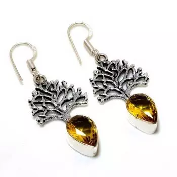 Ювелирные серьги ручной работы с драгоценным камнем цитрин 925 пробы, посеребренные, 1,89 дюйма