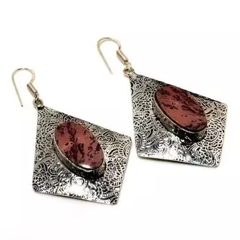 Ювелирные серьги ручной работы с драгоценным камнем «Кофейная яшма» 925 пробы, посеребренные, 2,5 дюйма