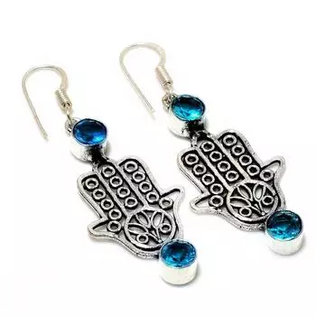 Ювелирные серьги ручной работы с драгоценным камнем Swissblue, топаз 925 пробы, посеребренные, 2,08 дюйма