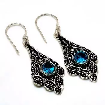 Ювелирные серьги ручной работы с драгоценным камнем Swissblue топаз 925 пробы, посеребренные, 1,89 дюйма