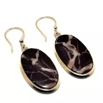 Ювелирные серьги ручной работы с драгоценным камнем 925 пробы капучино, яшма, посеребренные, 1,89 дюйма