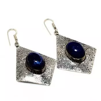 Ювелирные серьги ручной работы с драгоценным камнем лазурит 925 пробы, посеребренные, 2,5 дюйма