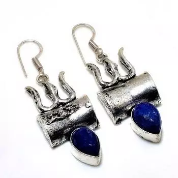 Ювелирные серьги ручной работы с драгоценным камнем лазурит 925 пробы, посеребренные, 2,08 дюйма