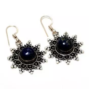 Ювелирные серьги ручной работы с драгоценным камнем лазурит 925 пробы, посеребренные, 1,51 дюйма