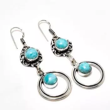 Ювелирные серьги ручной работы с драгоценным камнем Ларимар, посеребренные 925 пробы, 2,46 дюйма