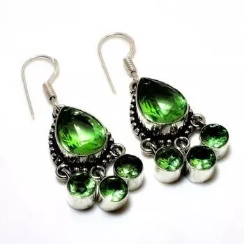 Ювелирные серьги ручной работы с драгоценным камнем Цаворит 925 пробы, посеребренные, 1,70 дюйма