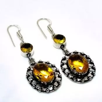 Ювелирные серьги ручной работы с драгоценным камнем цитрин 925 пробы, посеребренные, 2,27 дюйма