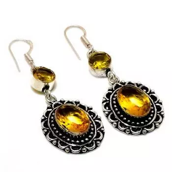 Ювелирные серьги ручной работы с драгоценным камнем цитрин 925 пробы, посеребренные, 2,27 дюйма