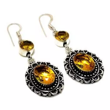Ювелирные серьги ручной работы с драгоценным камнем цитрин 925 пробы, посеребренные, 2,27 дюйма