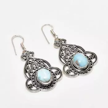 Ювелирные серьги ручной работы с драгоценным камнем Республиканский Ларимар, посеребренные 925 пробы, 1,89 дюйма