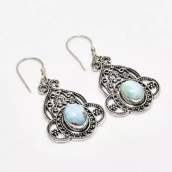 Ювелирные серьги ручной работы с драгоценным камнем Республиканский Ларимар, посеребренные 925 пробы, 1,89 дюйма